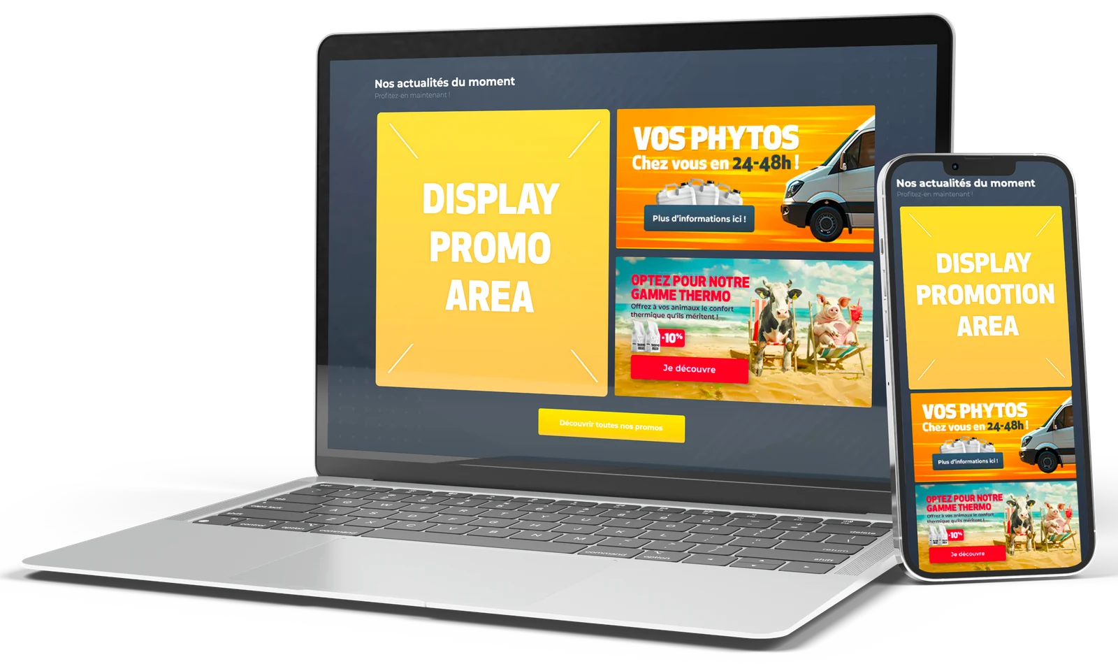 Posizione display sulla home page di Agryco, vista su computer e smartphone